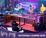Aheaplus Gaming Desk with LED Strip & Power Outlet, 59Inch Reversible Computer Desk with Monitor Stand & Storage Shelves, Home Office Desks with Fabric File Drawer, Gamer Table PC Desk, Rustic Brown