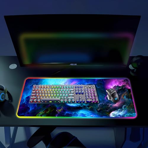 Armanza RGB Gaming Mouse Pad, Large Mousepad with Led Light, Keyboard Pad Gaming Accessories for Desk, Non-Slip Rubber Base Big Mouse Mat for Gamer, 31.5 X 11.8 Inch, Dazzling Galaxy