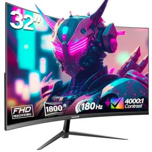 Gawfolk 32 inch Gaming Monitor 1800R Curved Computer Monitors 165HZ / 180HZ PC Monitors VA Screen for Home, Office and Dormitory, FHD 1080P Computer Monitor Support HDMI & DP