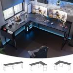 Pamray 64.5 Inch Reversible L Shaped Gaming Desk Large Corner Computer Desk with Storage Bag Home Office Table for Writing Study Black