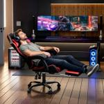 Magshion Gaming Chair, Ergonomic Computer Chair with Linkage Armrests, Height Adjustable Video Game Chair with Footrest and Headrest for Silla Gamer and Adults, 350 Lbs Capacity, Red