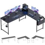 Pamray 64.5 Inch Reversible L Shaped Gaming Desk Large Corner Computer Desk with Storage Bag Home Office Table for Writing Study Black