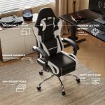 Dowinx Ergonomic Gaming Chair with Footrest, Heavy Duty 330lbs Office Chair, Massage Lumbar Support, Adjustable Height & Headrest Pillow, Comfortable for Back Pain Relief Streaming Long Gaming White