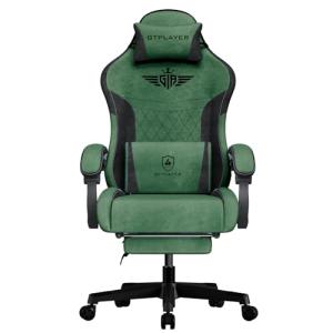 GTPLAYER Gaming Chair, Video Game Chairs with Footrest and Lumbar Support, Computer Chair for Adults with Extended Backrest, Ergonomic Reclining Silla Gamer, Fabric, Green