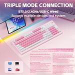 AULA 99 Key Keyboard, Wireless Gaming Keyboard Bluetooth Computer Keyboards Creamy Cute with Number Pad RGB Backlit Tri-Mode BT/2.4GHz/USB-C - Pink