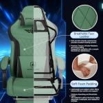 GTPLAYER Gaming Chair, Video Game Chairs with Footrest and Lumbar Support, Computer Chair for Adults with Extended Backrest, Ergonomic Reclining Silla Gamer, Fabric, Green