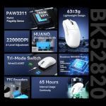 ATTACK SHARK X11SE Lightweight Wireless Gaming Mouse, 59g Tri-Mode BT/2.4G Wireless/Wired Gaming Mouse, PixArt PAW3311 Gaming Sensor, 22000 DPI, Office Mice for PC/Xbox/Win/Mac (White)