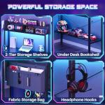 Aheaplus L Shaped Desk Gaming Desk, 59" L Shaped Computer Desk with LED Light & Power Outlet, Reversible Home Office Desk Gamer Desks with Shelves & Storage Bag & Hooks, Corner PC Desk, Black