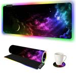 AIMSA Large RGB Gaming Mouse Pad, Keyboard Mousepad Led Extended 35.4 x 15.8 inch Non-Slip Rubber Base with 14 Lighting Modes, Big Desk Mat Waterproof, Nebula Universe