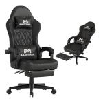 Gamtimer Gaming Chair with Footrest, Ergonomic Computer Chair, PU Breathable Material with Headrest and Lumbar Support, Suitable for Silla Gamer and Adults(Black)