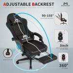 Gamtimer Gaming Chair with Footrest, Ergonomic Computer Chair, PU Breathable Material with Headrest and Lumbar Support, Suitable for Silla Gamer and Adults(Black)