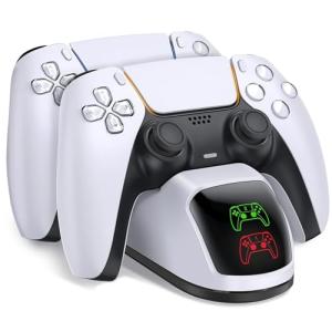 PS5 Controller Charging Station, PlayStation 5 Dualsense Charger Dock with Dual Stand, Upgrade PS5 Charger Accessory with Fast Charge Cable, PlayStation 5 Station, White