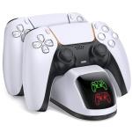 PS5 Controller Charging Station, PlayStation 5 Dualsense Charger Dock with Dual Stand, Upgrade PS5 Charger Accessory with Fast Charge Cable, PlayStation 5 Station, White