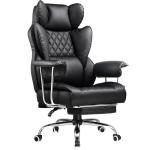 COMHOMA Big and Tall Office Chair, High Back Leather Gaming Chair with Footrest, Executive Ergonomic Office Chair with Pocket Spring Lumbar Support and with Outward Fixed Soft Armrests