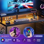 DUMOS L Shaped Gaming Desk with Shelves Storage Drawers 52'', Black Computer Desks with LED Lights Power Outlets, Office Wood Table with PC Stand Cable Management for Bedroom Dual Monitor Streaming