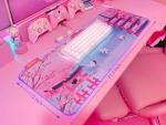 JMIYAV Pink Sakura RGB Gaming Mouse Pad 31.5x12 Inch PC XL Large Extended Glowing Led Light Up Desk Pad Non-Slip Rubber Base Computer Mouse Pad Cute Mousepad Mat