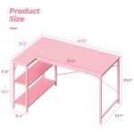 Huuger L Shaped Desk, 47 Inches Computer Desk with Reversible Storage Shelves, Gaming Desk, Corner Desk Home Office Desks, Writing Study Desk with Metal Frame, Pink