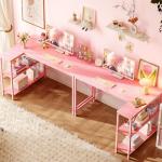 Huuger L Shaped Desk, 47 Inches Computer Desk with Reversible Storage Shelves, Gaming Desk, Corner Desk Home Office Desks, Writing Study Desk with Metal Frame, Pink