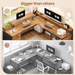 SEDETA L Shaped Gaming Desk with 4 Drawers, 109” Computer Desk with Display Cabinet, Home Office Desks with 2 Monitor Stands, CPU Stand, LED Lights and Power Outlet, Rustic Brown