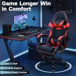 Ray Bear Gaming Chair, Ergonomic Computer Chair with Footrest and Lumbar Support, Height Adjustable Office Chair with 360° Swivel Seat and Headrest (Red & Black)
