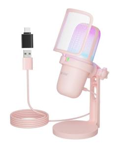 Ko-Star USB Microphone Gaming for PC Pink，Mini Computer Gaming Mic for PS4/ PS5/ Mac,Streaming Microphone for PC Gaming,Condenser Mic with RGB Streaming,PopFilter,Shock Mount for Recording,Podcasting
