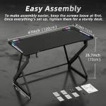 TIQLAB Gaming Desk with LED Lights, 47 Inch Computer Desk for Home Small Space, Gaming Table with Carbon Fiber Surface, PC Gamer Desk for Kids Boys Men, Black