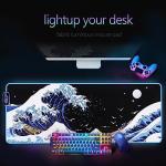 Gaming Laptop Mouse Pad,Sea Wave Big Mice Pads PC Keyboard Waterproof and Non-Slip 31.5 x 11.9 0.12" Thick XL,XXL Rubber Table Mat, RGB Led with 10 Lighting Modes+9 Color Changing Modes Mat