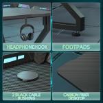 TIQLAB Gaming Desk with LED Lights, 47 Inch Computer Desk for Home Small Space, Gaming Table with Carbon Fiber Surface, PC Gamer Desk for Kids Boys Men, Black