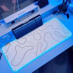 JMIYAV Gaming Mouse Pad RGB Mousepad Non-Slip Rubber Base Extra Large Cool XL XXL Computer Desk Pad Gaming Accessories Setup LED Light Up Big Mouse Pad for Gamer White Topographic (31.5x12In)