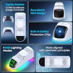 Controller Charger for PS5, Dual Charging Dock Station for PlayStation 5 Dualsense & Edge with RGB Light, Fast PS5 Dual Controller Charging Station with Cable for PlayStation Games