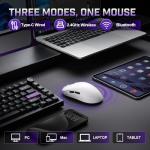 YUNZII M1 Wireless Gaming Mouse, Tri-Mode 2.4G/BT/Wired Gaming Mouse, PAW3311 Sensor 10000 DPI Rechargeable Wireless Mouse with 5 Programmable Buttons, Customizable via Software for Win & Mac (White)