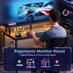 DUMOS L Shaped Gaming Desk with Shelves Storage Drawers 52'', Black Computer Desks with LED Lights Power Outlets, Office Wood Table with PC Stand Cable Management for Bedroom Dual Monitor Streaming