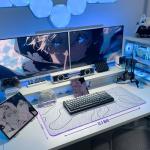 JMIYAV Gaming Mouse Pad RGB Mousepad Non-Slip Rubber Base Extra Large Cool XL XXL Computer Desk Pad Gaming Accessories Setup LED Light Up Big Mouse Pad for Gamer White Topographic (31.5x12In)