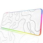 JMIYAV Gaming Mouse Pad RGB Mousepad Non-Slip Rubber Base Extra Large Cool XL XXL Computer Desk Pad Gaming Accessories Setup LED Light Up Big Mouse Pad for Gamer White Topographic (31.5x12In)