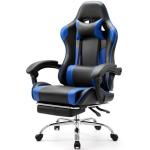 Sweetcrispy Video Game Desk Chair, High Back Ergonomic PU Leather Computer Gaming Chair with Adjustable Headrest & Footrest, Linkage Armrest and Height Adjustable, 360° Swivel, for Adults, Blue