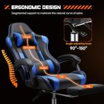 Sweetcrispy Video Game Desk Chair, High Back Ergonomic PU Leather Computer Gaming Chair with Adjustable Headrest & Footrest, Linkage Armrest and Height Adjustable, 360° Swivel, for Adults, Blue