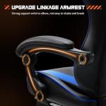 Sweetcrispy Video Game Desk Chair, High Back Ergonomic PU Leather Computer Gaming Chair with Adjustable Headrest & Footrest, Linkage Armrest and Height Adjustable, 360° Swivel, for Adults, Blue