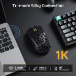 LTC GM023 Tri-Mode Wireless Gaming Mouse, 79g Ultra-Light Honeycomb Ergonomic Gaming Mouse, 2.4Ghz/BT/Wired, 6-Level DPI 8000, 6 Programmable Buttons, Pro Software