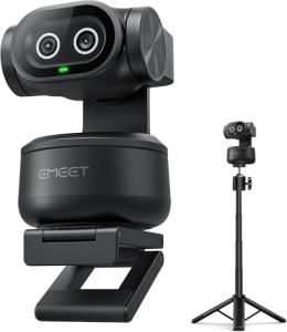 EMEET PIXY Dual-Camera AI-Powered PTZ Camera 4K with Tripod, AI Tracking, PDAF&AI Autofocus 0.2s, 1/2.55'' Sony Sensor, 3 Mics, Presets, 4K Webcam for Streaming, OBS/Twitch/Switch 2 Compatible