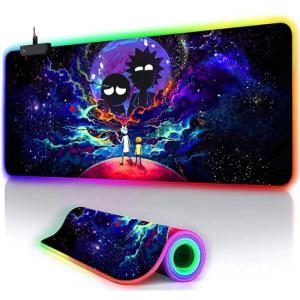 Large RGB Gaming Mouse Pad Anime Night Sky Space Stars Desk Pad,Mousepad Non-Slip Rubber Base with 12 Lighting Modes,Desk Accessories,Office Decor,Computer Keyboard Mat Soft Mouse Mat 31.5X15.7 inches