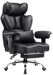 COMHOMA Big and Tall Office Chair Heavy Duty Wide Ergonomic Gaming Chair with Deluxe Embossing Designed Leather with Foot Rest,150°Reclining Adjustable Armrests Pocket Spring Back Support and Pillow
