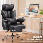 COMHOMA Big and Tall Office Chair Heavy Duty Wide Ergonomic Gaming Chair with Deluxe Embossing Designed Leather with Foot Rest,150°Reclining Adjustable Armrests Pocket Spring Back Support and Pillow