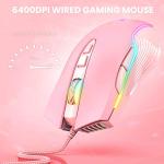 SIMGAL RGB Gaming Mouse Wired, USB Optical Computer Mice with RGB Backlit, 6 Adjustable DPI Up to 6400, Ergonomic Gamer Laptop PC Mouse with 7 Programmable Buttons for Windows Vista Linux (Pink)