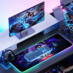 Large RGB Gaming Mouse Pad Anime Night Sky Space Stars Desk Pad,Mousepad Non-Slip Rubber Base with 12 Lighting Modes,Desk Accessories,Office Decor,Computer Keyboard Mat Soft Mouse Mat 31.5X15.7 inches