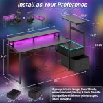Aheaplus Gaming Desk with LED Strip & Power Outlet, 59Inch Reversible Computer Desk with Monitor Stand & Storage Shelves, Home Office Desks with Fabric File Drawer, PC Gamer Table, Carbon Fiber Black