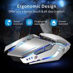 TENMOS T12 Wireless Gaming Mouse Rechargeable, 2.4G Silent Optical Wireless Computer Mice with Changeable LED Light for Laptop PC, 7 Buttons, 3 Adjustable DPI (Silver)
