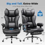 GTPLAYER Big and Tall Office Chair 400LBS Wide Ergonomic Gaming Chair with Deluxe Embossing Designed Leather with Foot Rest,150°Reclining Adjustable Soft Armrests Pocket Spring Back Support and Pillow