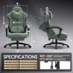 Dowinx Gaming Chair with Heated Massage Lumbar Support,Big and Tall Fabric Gaming Chairs for Adults with Footrest, Ergonomic Computer Game Chair with Poket Spring Cushions, 350lbs, Green