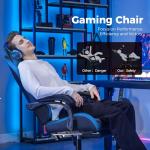 GTPLAYER Gaming Chair with Footrest, Video Game Chairs Racing Style PC Game Chairs 350lbs for Adults - Padded High Back Ergonomic Reclining Silla Gamer, Linkage Armrest, Blue