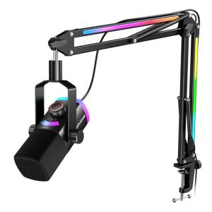 FIFINE Gaming Microphone Kit, XLR/USB Dynamic PC Microphone with Boom Arm for Podcast Recording, RGB Streaming Mic Set, Tap-to-Mute, Mix Control, Headphone Jack-AmpliGame AM8PROT